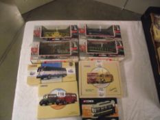 Eight boxed Corgi toy trams and bus models including Corgi Classics