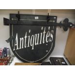 A double sided French metal shop sign 'Antiquities'