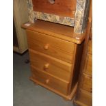 A pine 3 drawer bedside chest