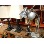 A pair of table lamps and 2 anglepoise lamps.
