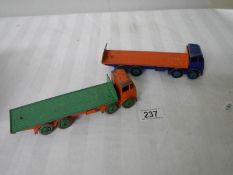 A Dinky type 2 Fodens flat truck one with tailboard and the other a flat truck.