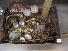 A box of brass ware including animals etc.