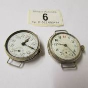 2 vintage silver watch heads, a/f.