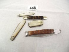 5 vintage pen knives including 2 with silver blades