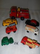 A quantity of tinplate and plastic friction toys including Mettoy.