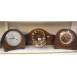 Three 1930's oak mantle clocks (glass on 1 is loose)