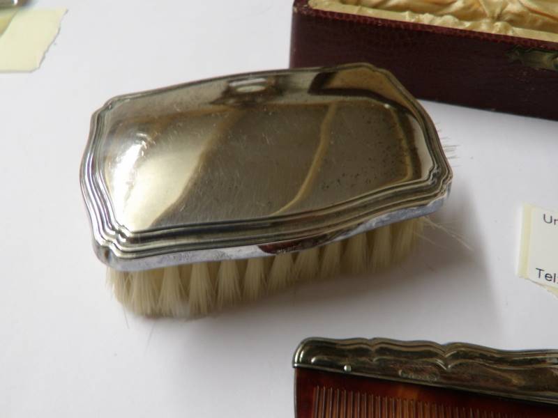 A cased silver backed hair brush and comb. - Image 3 of 3