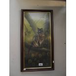 A framed and glazed oil on board painting of a cat entitled 'Toby' by David Wauer, March 2000.