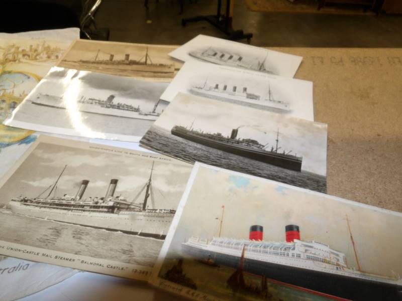 A 1935 Commemorative handkerchief and 7 vintage steamer postcards. - Image 3 of 3