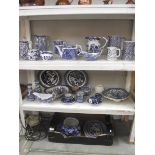 3 shelves of blue and white including Spode