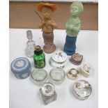 A mixed lot of scent bottles and trinket pots
