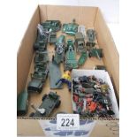 A quantity of mixed diecast military vehicles and lead soldiers including Lesney, Britains,