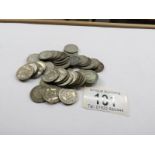 42 pre 1946 silver sixpences, approximately 114 grams.
