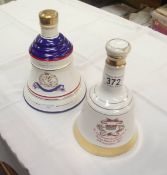 2 unopened Wade Bells Whisky decanters commemorating the birth of Prince Henry and Princess