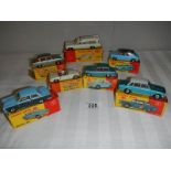 7 boxed Dinky cars, 2 over painted, others in reasonable condition, all with original boxes,