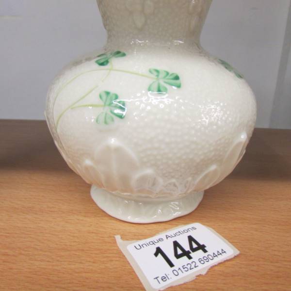 A Belleek vase decorated with shamrocks. 15 cm tall. - Image 2 of 3