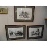 3 framed and glazed colliery scenes.