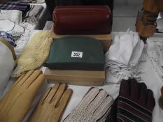 A quantity of gloves, vintage set etc.