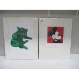 Andy Warhol (1928-1987) Pair of lithographic prints one of a green cat the other of Mickey Mouse