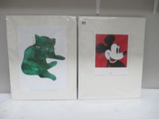 Andy Warhol (1928-1987) Pair of lithographic prints one of a green cat the other of Mickey Mouse