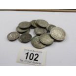 22 pre 1946 silver coins, approximately 191 grams.