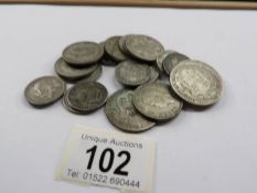 22 pre 1946 silver coins, approximately 191 grams.