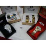 4 boxed wrist watches Including Swiss Line.