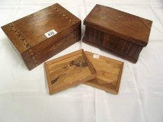 2 inlaid boxes, no keys, 1 has secret compartment, etc.