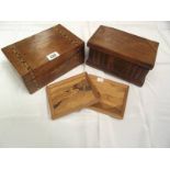 2 inlaid boxes, no keys, 1 has secret compartment, etc.