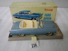 A Triang Minic electric battery operated Ford Zephyr, 1/20 scale.