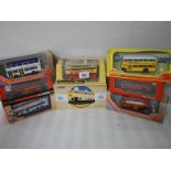 Eight die cast Corgi model buses.