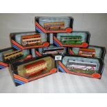 Eight 176 scale Die cast Giblow Exclusive First Editions (EFE) buses.