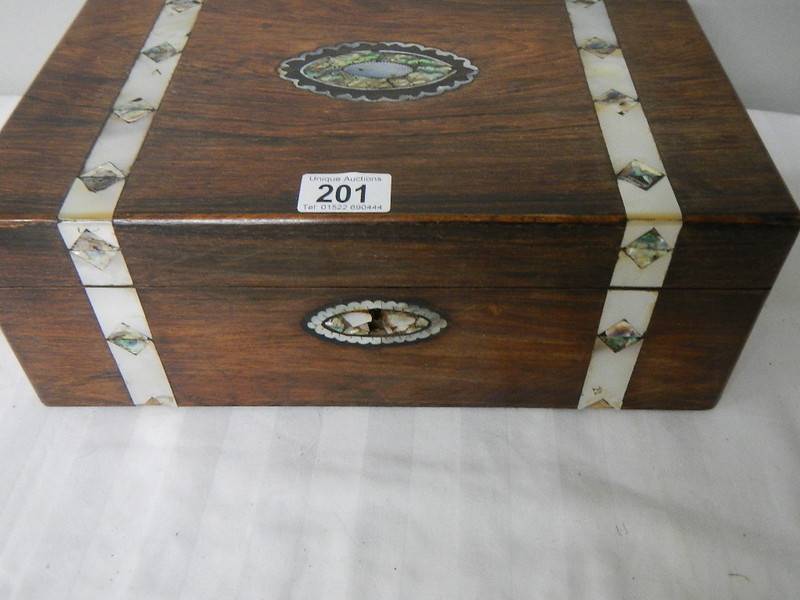 A Rosewood writing box, a/f with mother of pearl a/f and some missing. - Image 2 of 4