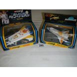 Boxed original Corgi 647 & 649 Buck Rogers Starfighter and James Bond 007 Space shuttle.