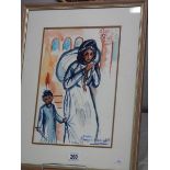 A framed and glazed abstract watercolour signed and dated '92