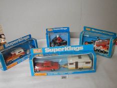 4 boxed Matchbox Super-KIngs including K69, K20, K82 and K65 diecast toys.