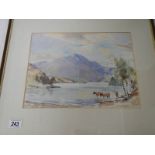 "Scottish Loch with Highland Cattle" An original framed and glazed watercolour by John Kidd Maxton,