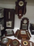 A quantity of assorted oak 1930-50's barometers (one with cracked glass).