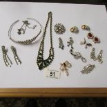 A mixed lot of old paste jewellery including necklace and earring set, tiara etc (13 pieces.