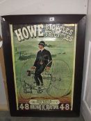 An oak framed retro print of HOWE Bicycles