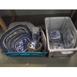 A mixed lot of 19/20th century blue and white meat platters, tureens etc, a/f.