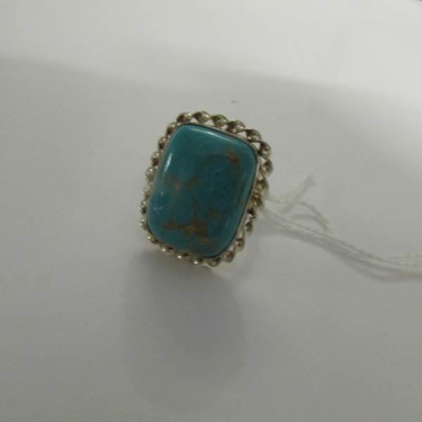 A silver ring set turquoise, size O. - Image 2 of 2