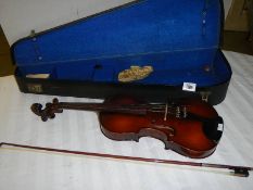 A mid 20th century cased violin with bow - A copy of Jacobus Steiner.