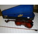 A mid 20th century cased violin with bow - A copy of Jacobus Steiner.