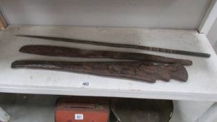 3 vintage wooden tribal weapons