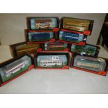 Ten 1:76 scale Exclusive First Editions (EFE) die cast model buses.