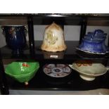 A Beswick leaf bowl, blue and white cheese dish etc.