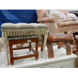 3 old stools including camel stool.