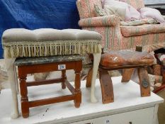 3 old stools including camel stool.