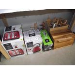 A quantity of new kitchen items including toaster, kettle,